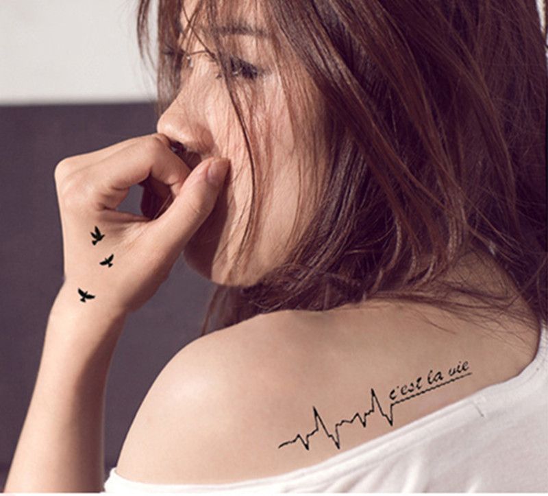 Acheter 105x6 Cm Femmes Sexy Doigt Poignet Flash Faux Autocollants De Tatouage Liberté Petits Oiseaux Mouche Imperméable Temporaire Tatouages