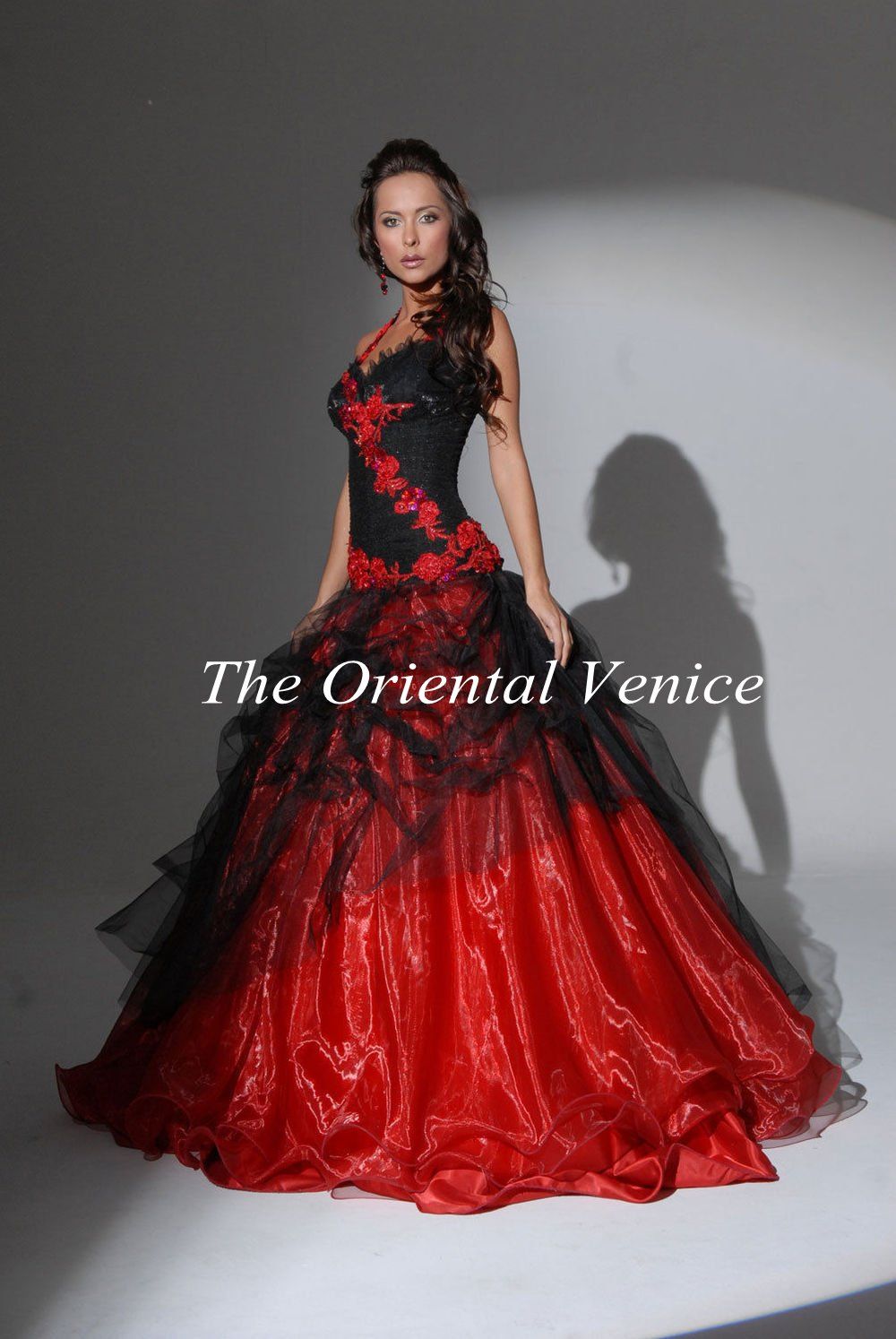 red and black gown for debut