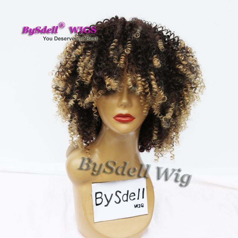 Sexy Lady Brown Blonde Ombre Color Kinky Curly Hair Wig Pretty