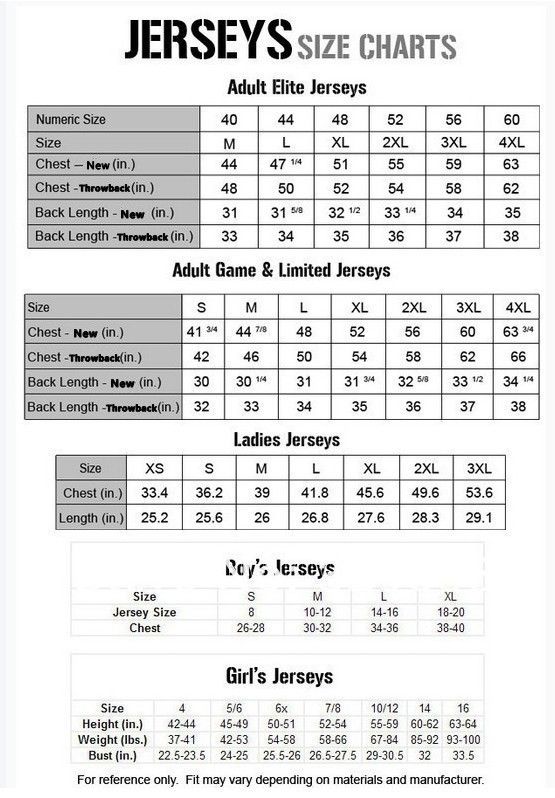 nike jersey size chart