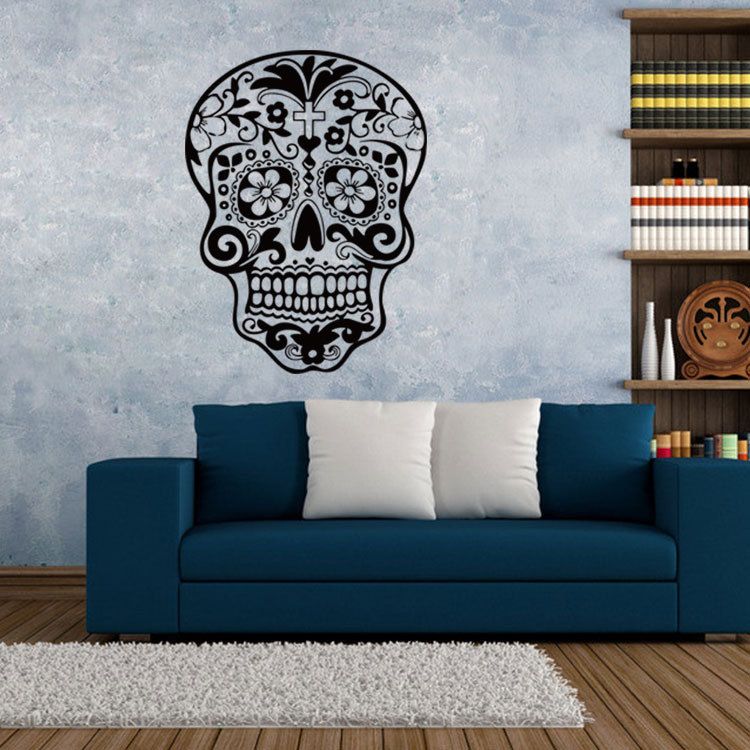 Punk Rock Creative Removable Vinyl Wall Art Sticker Sugar Skull Decal Waterproof