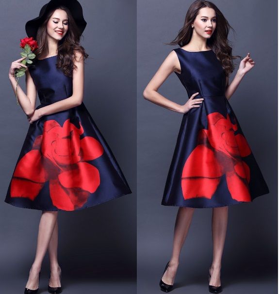 Acquistare Abiti Firmati Da Donna Firmati Abito A Metà Polpaccio Blu Scuro  Abito Grande Marchio Stampa Vintage Fiore Rosso Moda DK680FYD Economico |  Consegna Veloce E Qualità | DHgate Italy