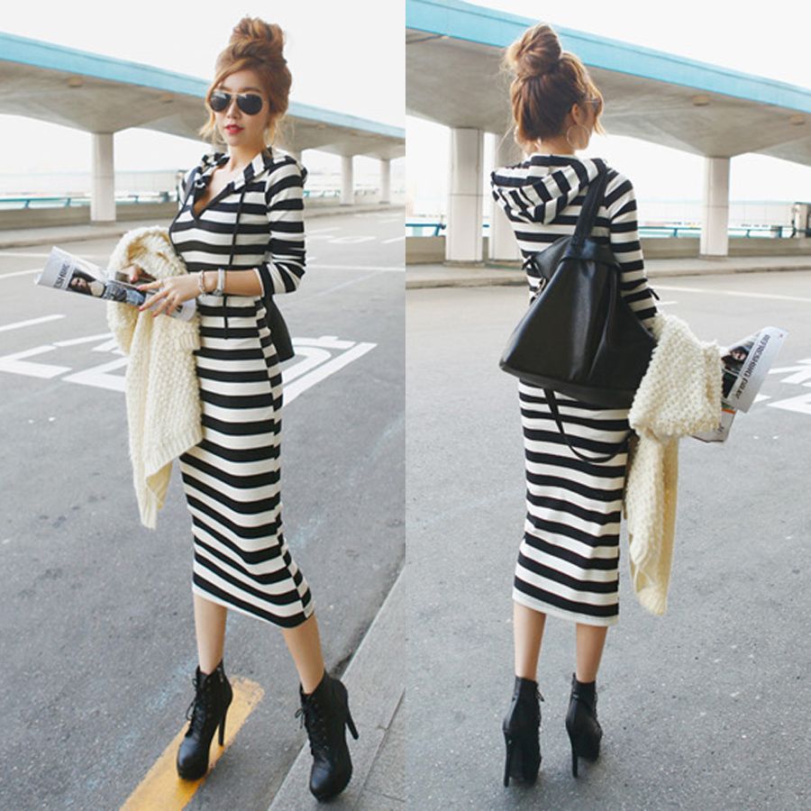 black and white striped one piece dress