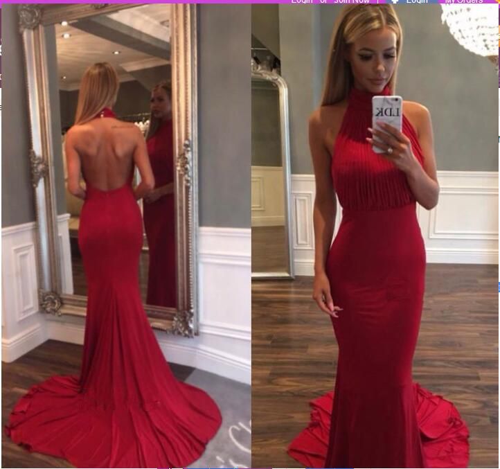 red halter neck formal dress