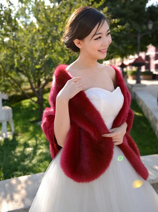 red dress with fur shawl
