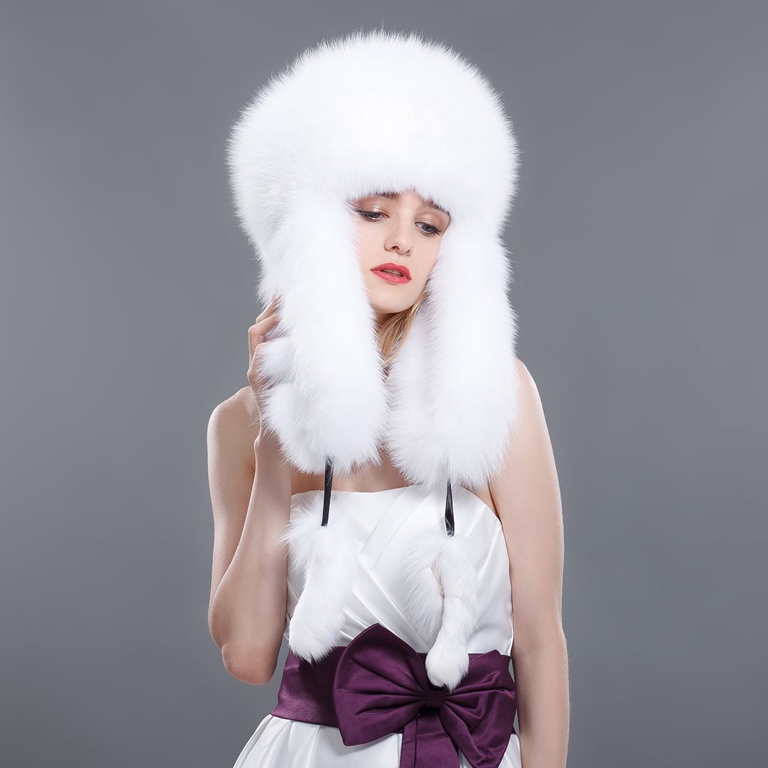 URSFUR Femme Chapka Russe Fourrure De Renard Chapeau Bonnet Bomber Chaud Hiver