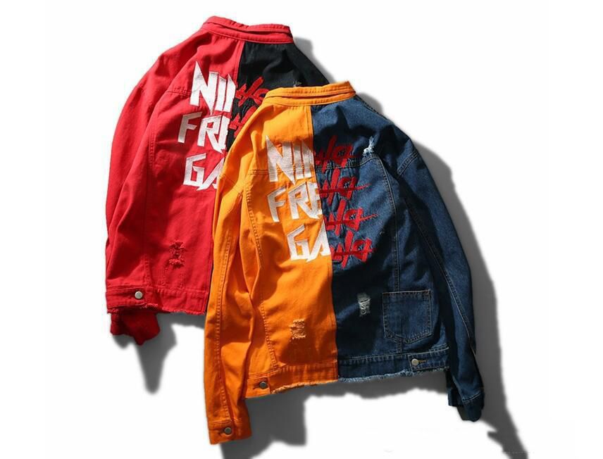 black and orange jean jacket