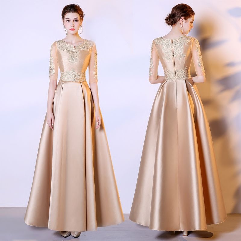 satin evening gowns with sleeves