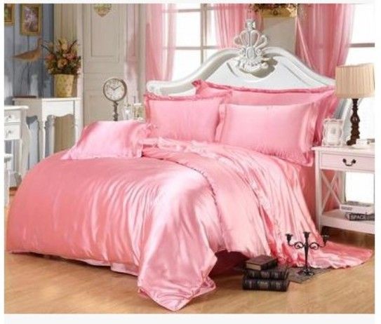 Pink Gold Silk Bedding Set California King Size Queen Full Twin