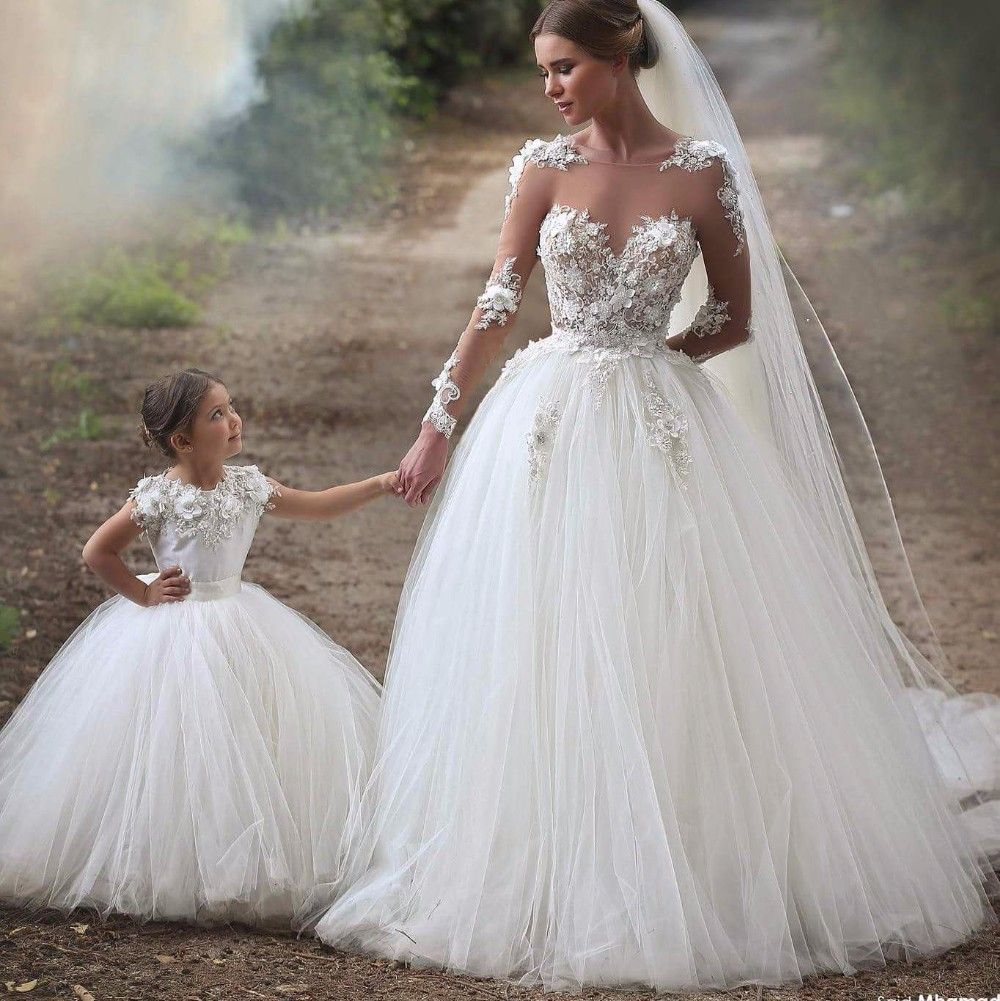 illusion neckline long sleeve wedding dress