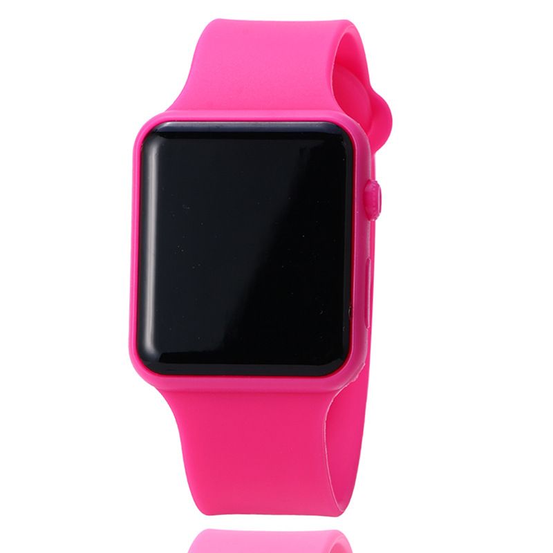 new hot square mirror face silicone band digital watch red led watches metal frame
