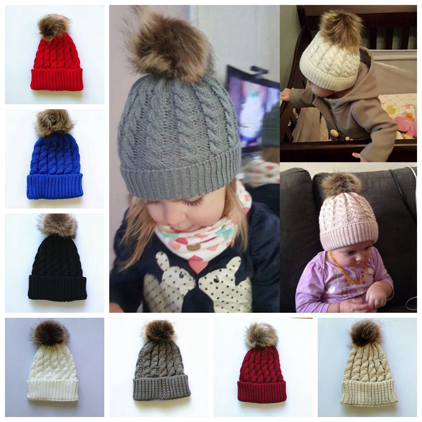 Winter Warmer Girls Boys Pompom Ball Wool Fur Baby Knitted Hat Kids Cap