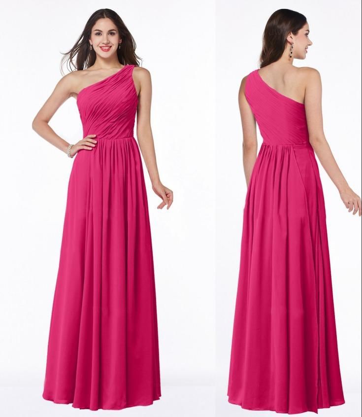 Fuschia Bridesmaid Dresses 2015 One Shoulder Chiffon A Line Pleated