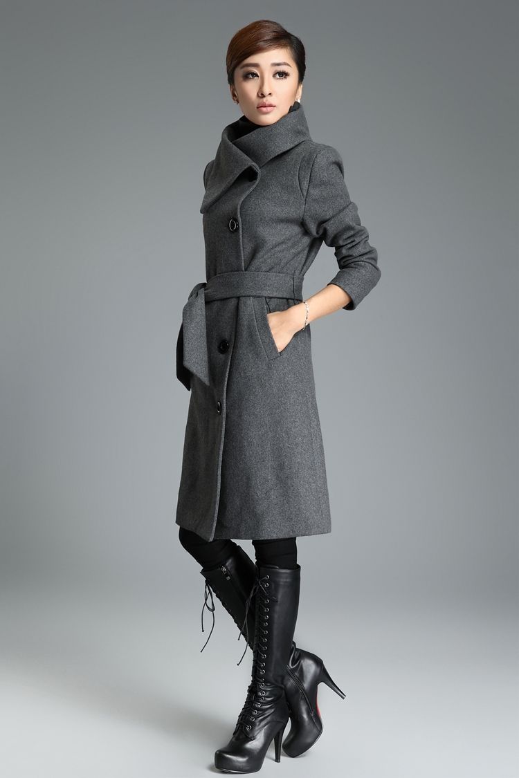 2021 2015 New Design Winter Coat Women Grey/Black Wool Coat Trench Warm ...