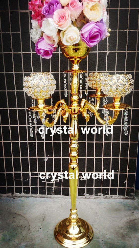 Cheap Tall Wedding Crystal Candelabras/Metal Candlesticks With A Flower
