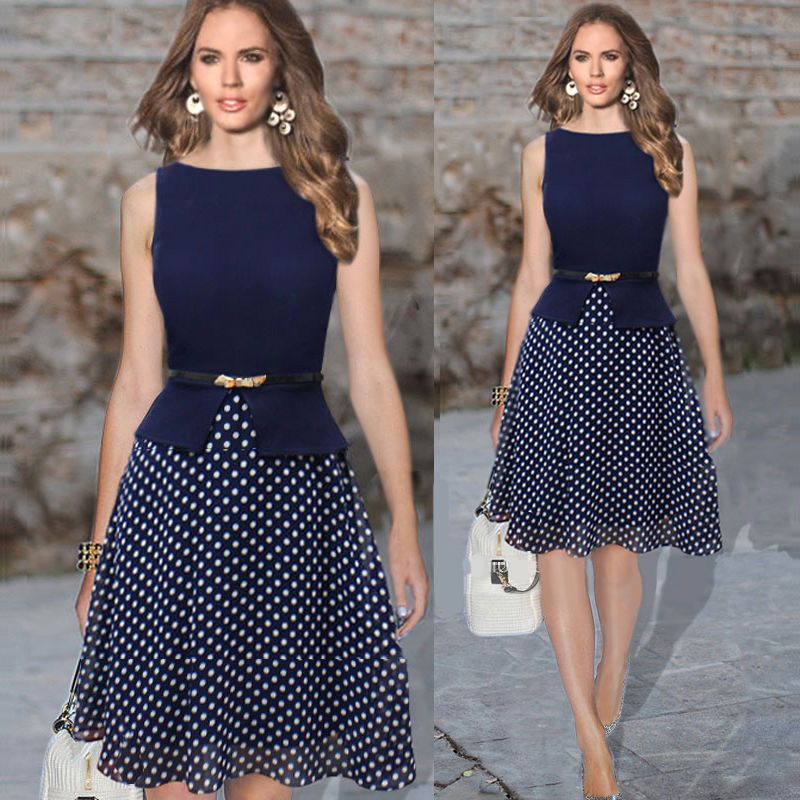 Compra Verano De 2016. El Vestido De Las Mujeres Ropa Retro Armada De Vestir  De Las Mujeres Sin Mangas Del O Cuello Del Lunar Túnica Hasta Las Rodillas  Las Mujeres Se Visten