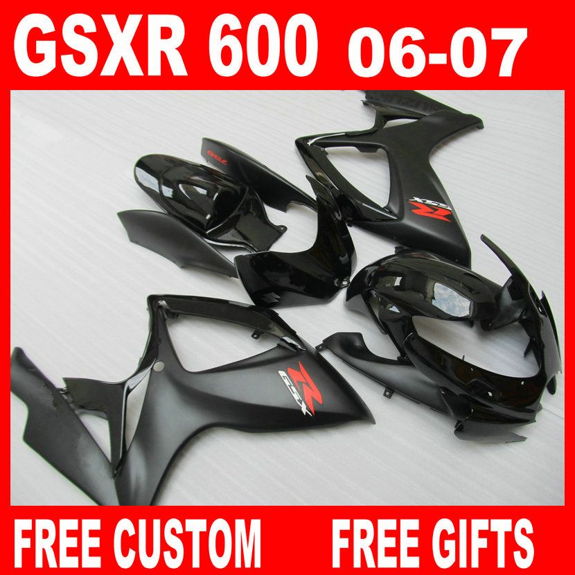 Kit corpo personalizzato per carene Suzuki GSXR 600 GSXR750 06 07 kit carena GSX-R600 R750 2006 2007 nero opaco piatto