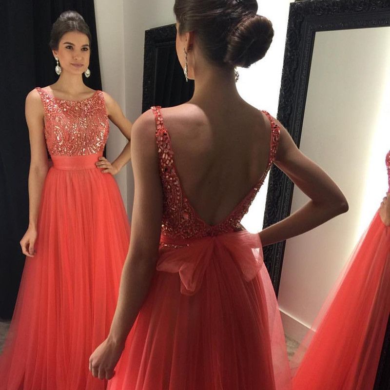 Vestido de noche de gala de tul de coral de alta calidad Sin espalda Banquete de Vestido de noche de gala de tul de coral de alta calidad Sin espalda Banquete de