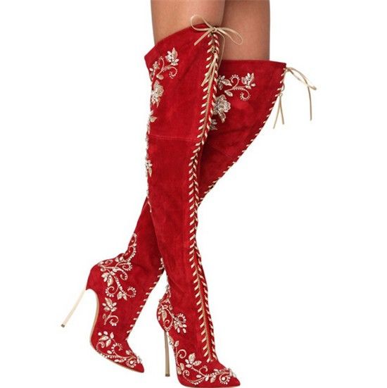 blue suede thigh high boots