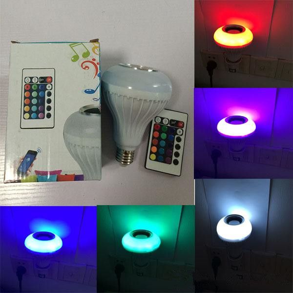 compre super brillante e27 bombillas led inalambrico bluetooth 6w led bombilla de altavoz rgbw musica que juega iluminacion con 24 teclas control