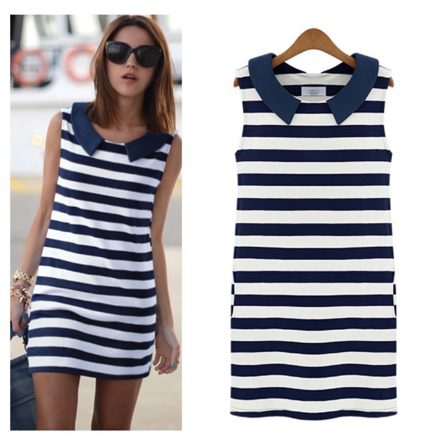 red and navy striped dress