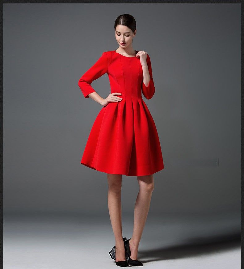 ladies red dresses with sleeves