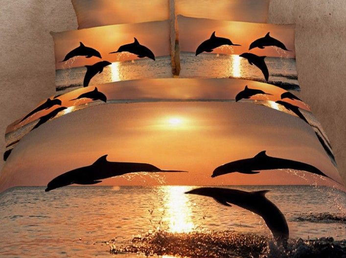 3d Sunset Bedding Sets Dolphin Quilt Cover Super King Size Queen