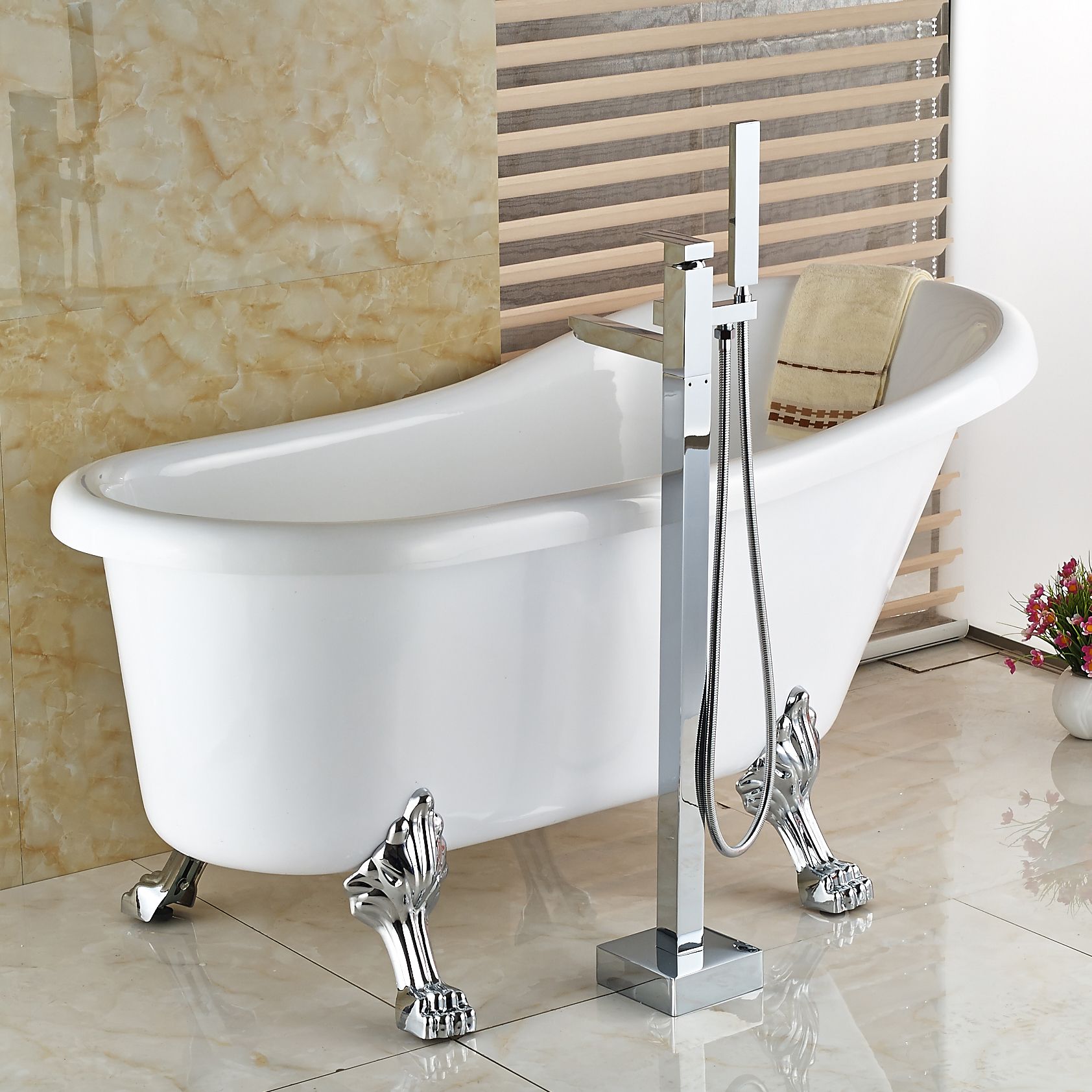 2020 Wholesale And Retail New Chrome Floor Mount Bath Tub Filler
