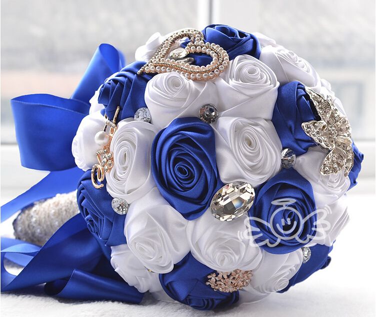 Bridal Wedding Bouquet High Quality Royal Blue White Wedding