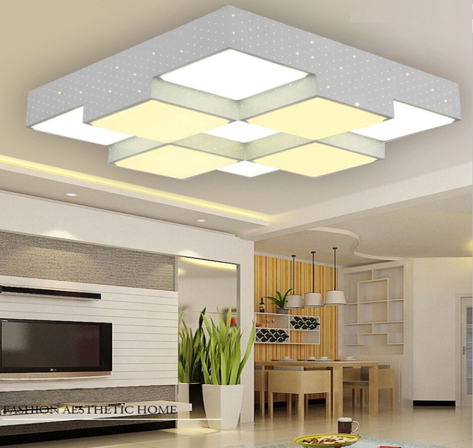 2019 Led Ceiling Geometric Squares Iron Grids Living Room Lights Creative Space Geometric Art Lamps Home Energy Saving Lighting From Ripple8