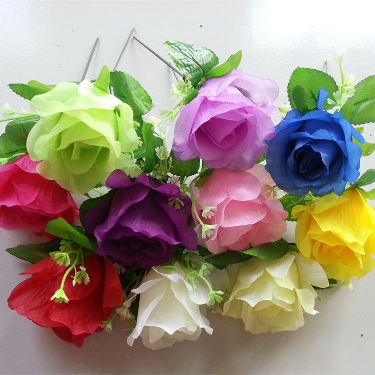 Applique de seda artificial Rose 10PCS 8 * 15cm Rosas rojas blancas azules  blancas para los