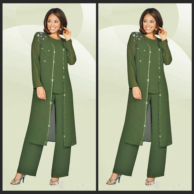 three piece chiffon pant suit