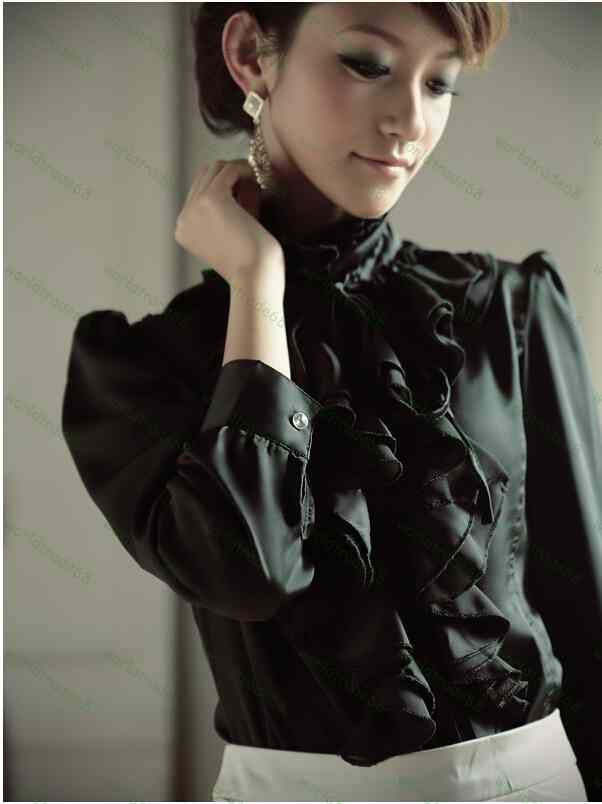 ladies black ruffle blouse