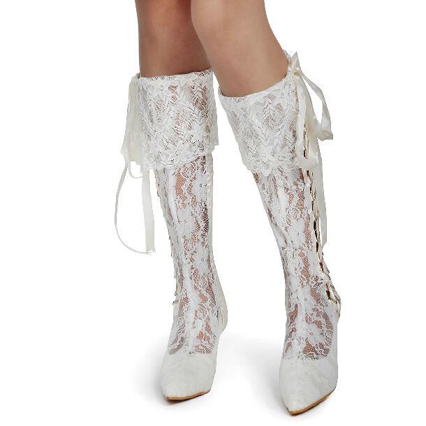 white lace up wedding boots