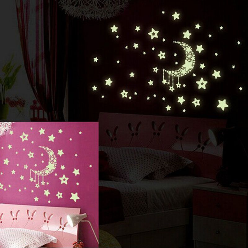 Moon Star Paste Ceiling Fluorescent Glow Decal Dark Luminous Art
