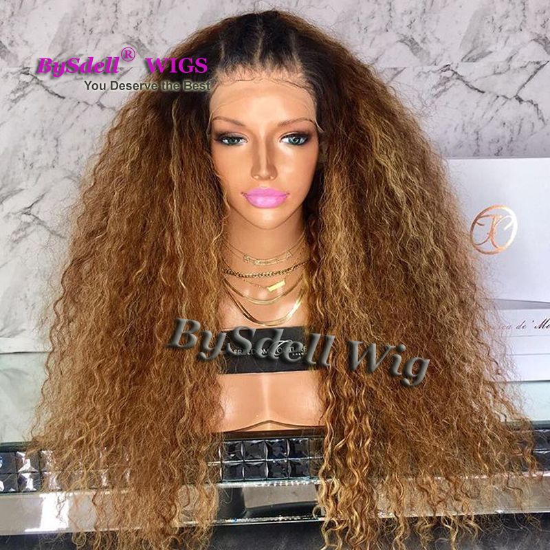 Polished Brown Honey Blonde Color Fluffy Kinky Curly Hair Wig With