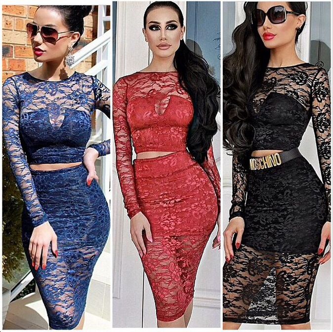 white lace top long sleeve bodycon dress