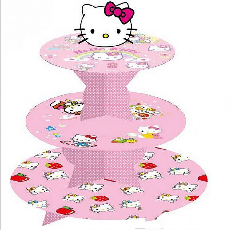 Cute Hello Kitty Fashion Cake Toppers 3 Tier Paper Cake Stand For