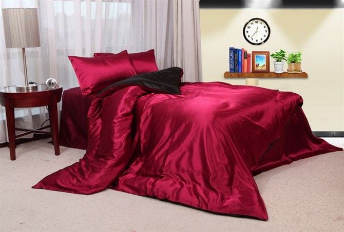 2020 Dropship Reversible Black Red Silk Bedding Striped Twin Full