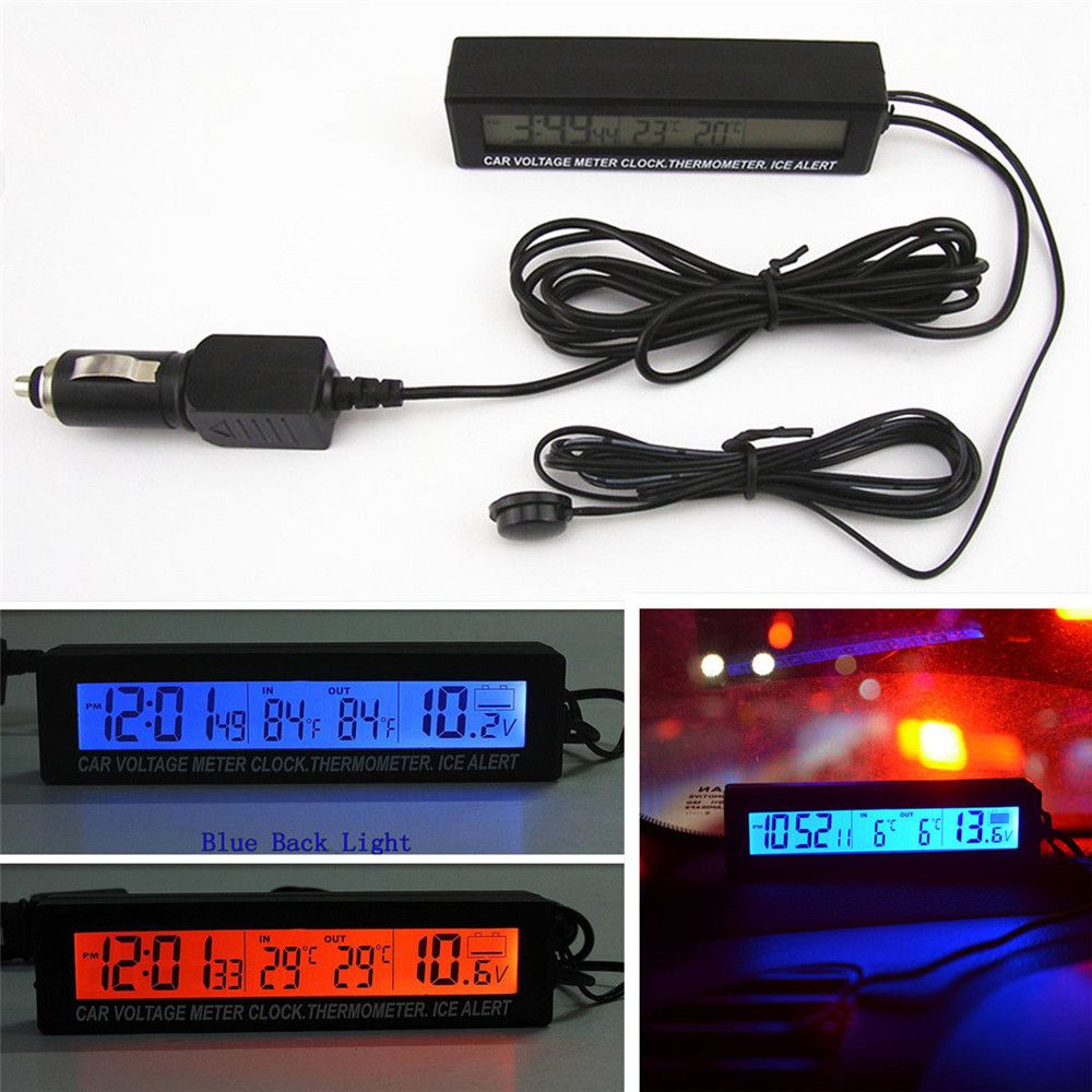 3in1 Digital LCD Car Temperature Voltage Clock Thermometer Meter Monitor 12/24V