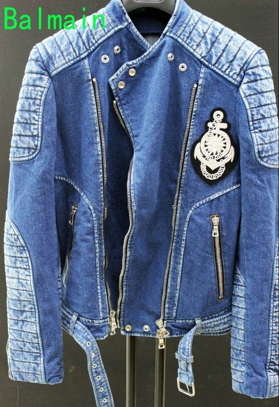 Balmain 2015 New Spring Autumn Denim Mens Jackets Button Zipper Sash Motorcycle Bomber Casual Males Outwear BMJ001 From Hbnn2012, $81.22 DHgate.Com