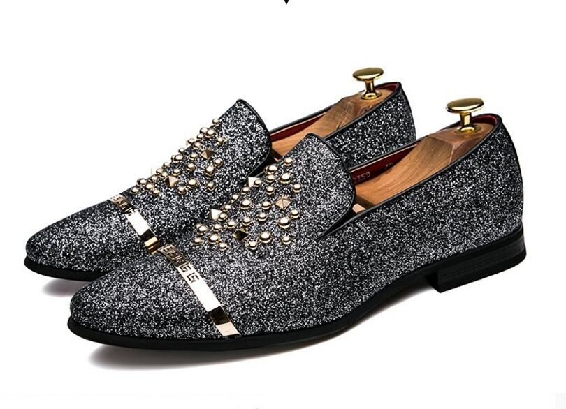 black loafers with rhinestones
