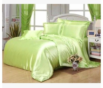 Yellow Green Silk Bedding Set Satin Super King Size Queen Full