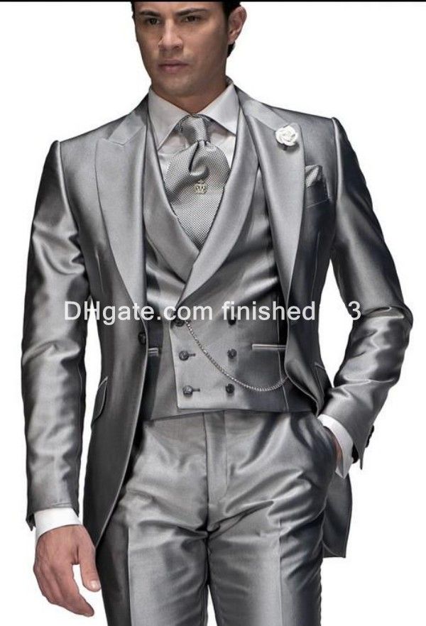 Acheter 2015 Nouveau Style Un Bouton Gris Argent Marié Tuxedos Pic Revers Garçons Dhonneur Meilleur Homme Hommes Costumes De Mariage Veste Pantalon