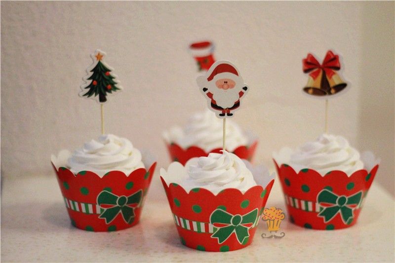 2015 New Christmas Tree Santa Claus Cupcake Wrapper Decorating Boxes Cake Cup With Toppers Picks For Kids Birthday Christmas Decorations Receit De