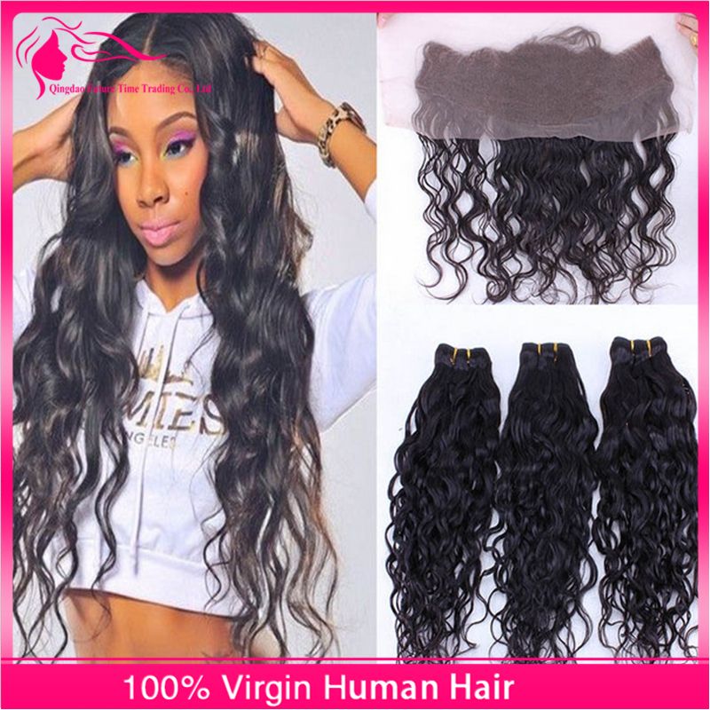 9a Water Wave Bundles With Lace Frontal Closure Free Middle Three
