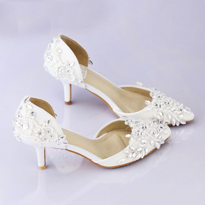 Cheap Pointed Toe Wedding Shoe Comfortable Middle Heel Bridal