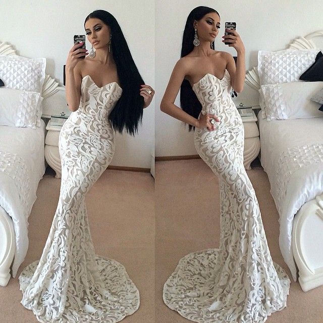 white lace prom dress mermaid