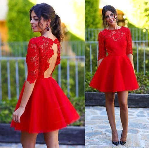 vehículo sección Persona con experiencia Vestidos de fiesta cortos rojos calientes 2015 joya de joya una línea de encaje sin espalda vehículo sección Persona con experiencia Vestidos de fiesta cortos rojos calientes 2015 joya de joya una línea de encaje sin espalda