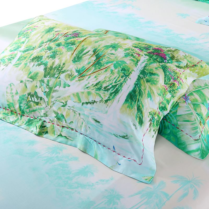 Blue Green Turquoise Bedding Sets Queen King Size Palm Tree Silk